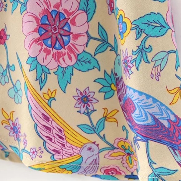 Boho Floral Bird Gypsy Print Maxi Long Dress - Picture 14 of 15